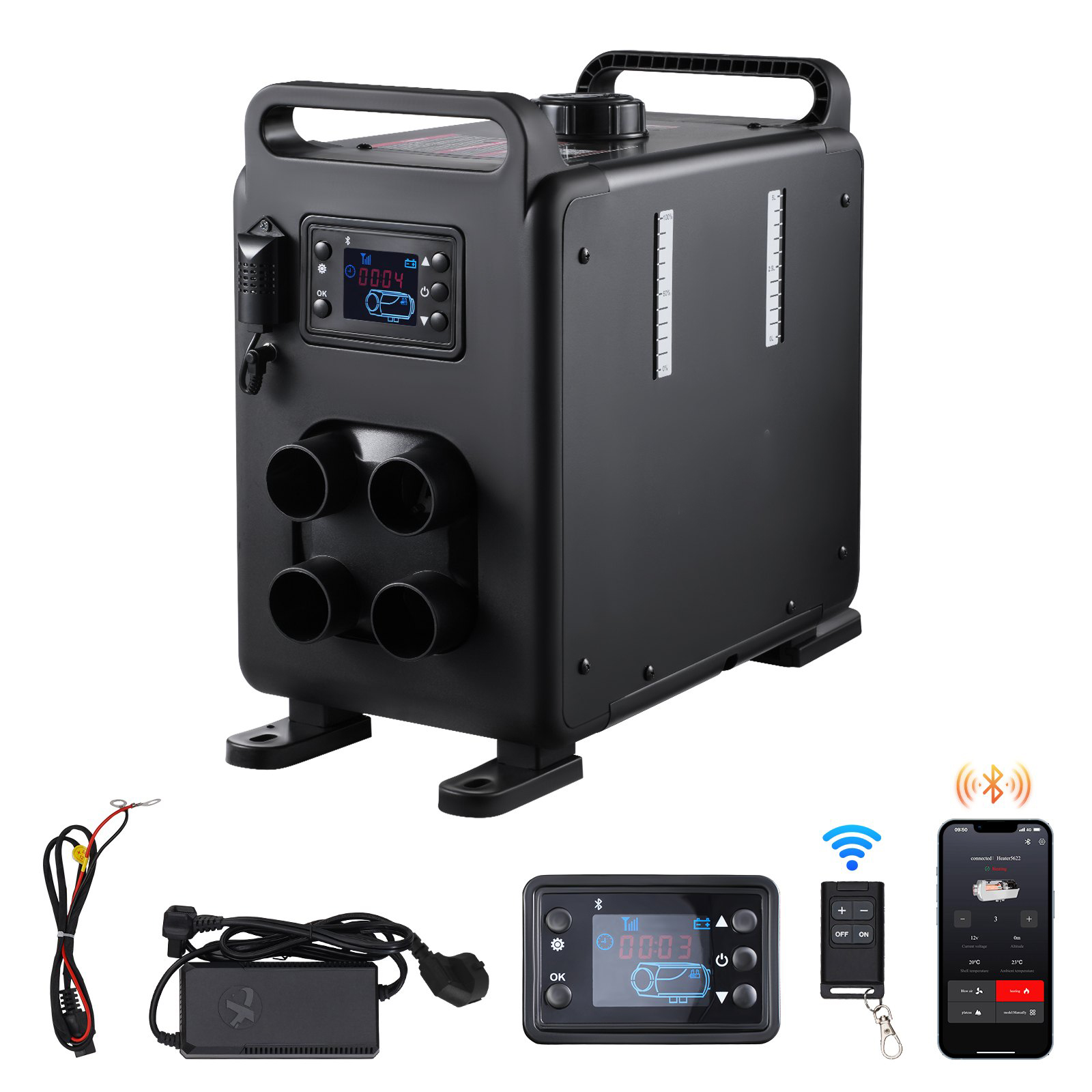 Автономна дизелова печка 8 kW, 4 изхода, Bluetooth APP и CO аларма Отоплителни тела Автономна дизелова печка 8 kW, 4 изхода, Bluetooth APP и CO аларма