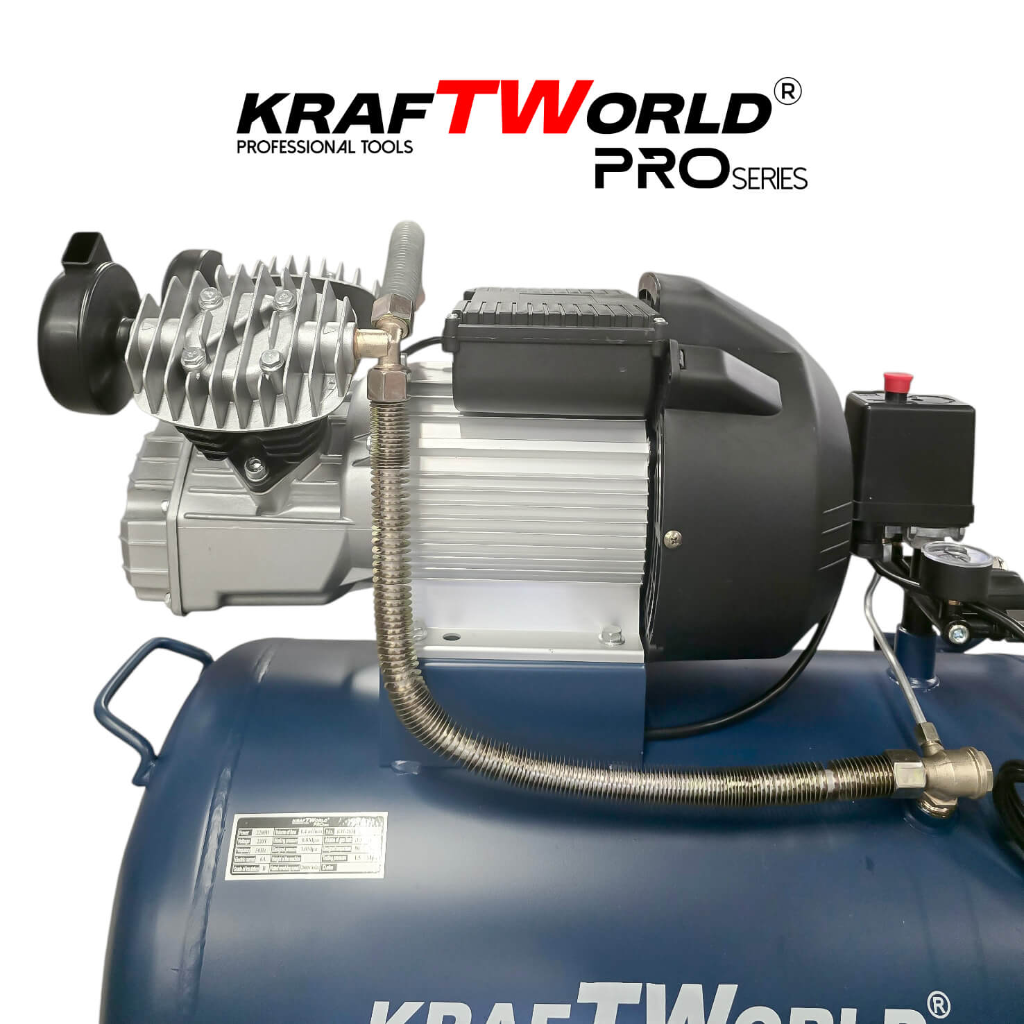 Компресор за въздух 100L KraftWorld с мощен 2200W мотор – 356 л/мин, 8 bar Компресори Компресор за въздух 100L KraftWorld с мощен 2200W мотор – 356 л/мин, 8 bar – изглед 8