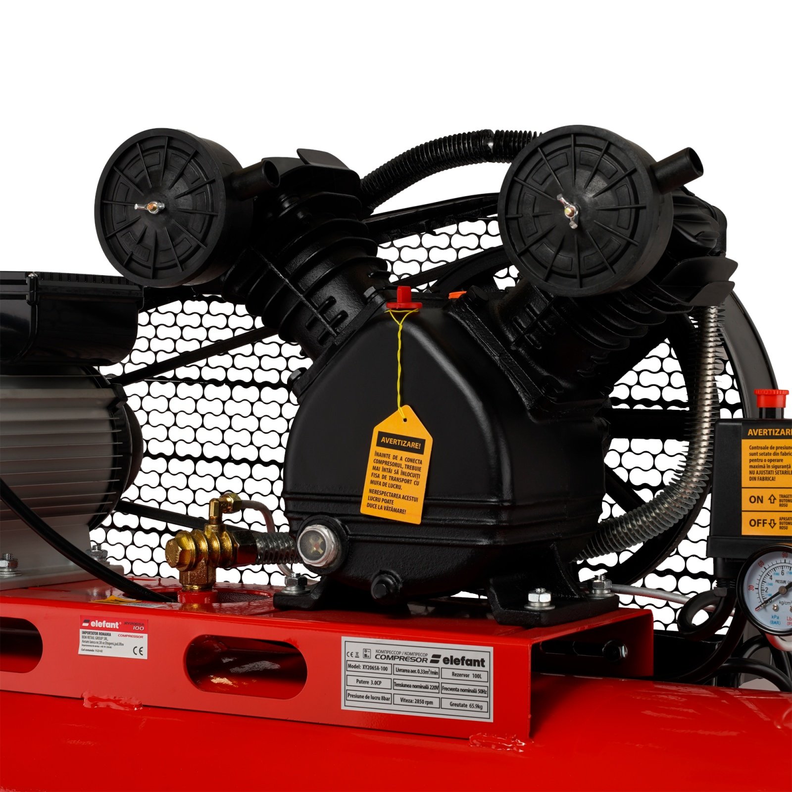 Въздушен компресор 100L ELEPHANT XY2065A-100 – 3 к.с., 8 BAR, 0.33 м³/мин Компресори Въздушен компресор 100L ELEPHANT XY2065A-100 – 3 к.с., 8 BAR, 0.33 м³/мин – изглед 7